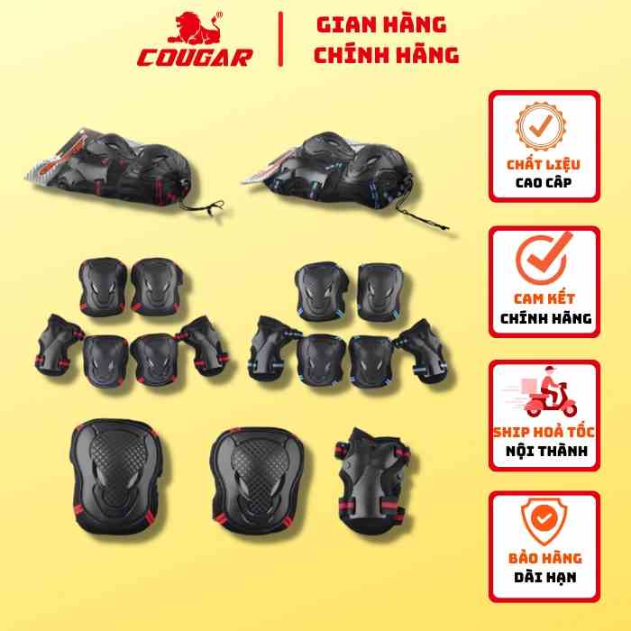 Bảo Hộ Patin Người Lớn Cougar  P25 Cao Cấp, Bộ Bảo Hộ Cao Cấp Gồm 6 Món Bảo Vệ Khuỷu Tay, Đầu Gối