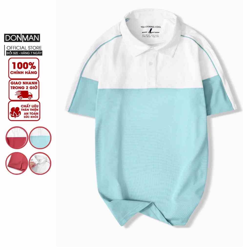 Áo thun polo DONMAN có cổ phối 2 màu cao cấp Cotton coolmate Pique Basic, co giãn thấm hút tốt AT06