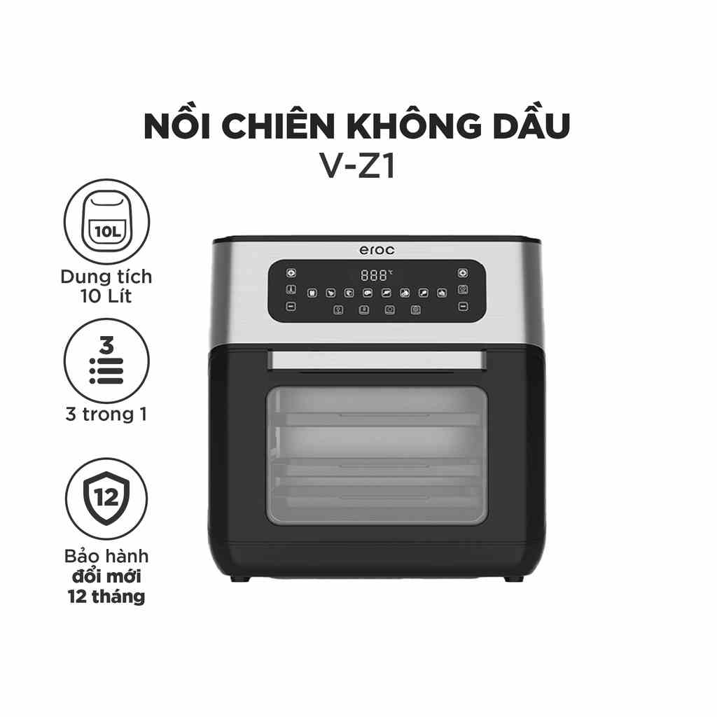 Nồi Chiên Không Dầu Coocaa 10 Lít, Nút Bấm Cảm Ứng, Có Đèn, Full Phụ Kiện 7 Món V-Z1