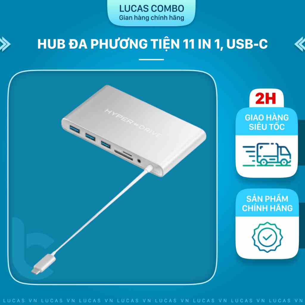 Cổng Chuyển/Hub USB-C 11in1 HDMI 4K, VGA, LAN, SD, MicroSD, USB 3.1, Mini Displayport, Jack 3.5mm HyperDrive Ultimate