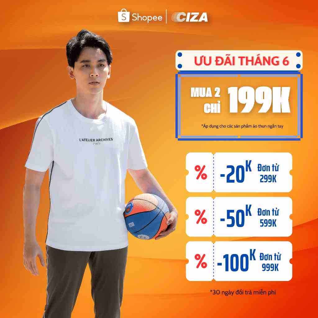 Áo thun thể thao ngắn cộc tay nam CIZA basic cổ tròn dáng ôm slim cao cấp trẻ trung size S M L XL màu trắng ATNS31