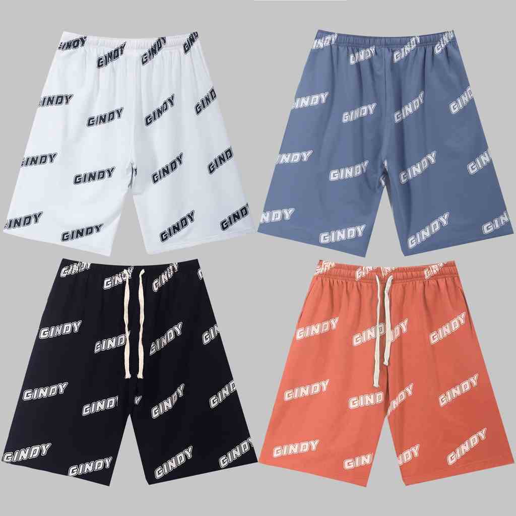 Quần short thun nam nữ lưng cao ống rộng đùi unisex lửng 4 màu đen, trắng, nâu cam, xanh xám thể thao GINDY Q027