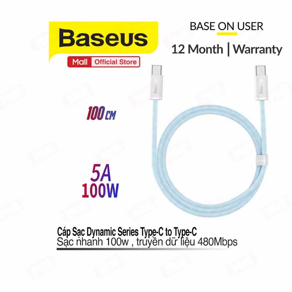 Cáp sạc Baseus Dynamic Type-C to Type-C sạc nhanh PD 100W dành cho Samsung/Macbook/Xiaomi...bọc dù chống đứt, dài 1M