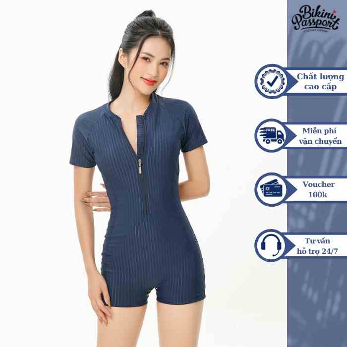 Đồ bơi NỮ BIKINI PASSPORT kiểu Một mảnh quần short, áo tay ngắn có khóa - Xanh Navy - BS400_NV