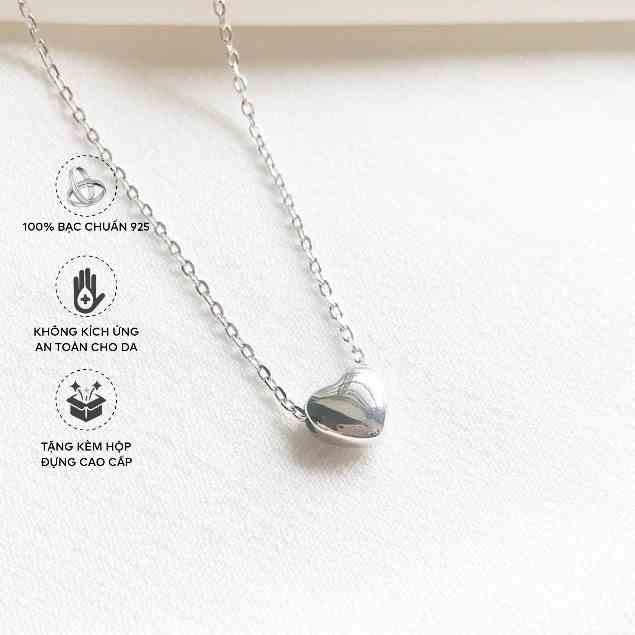 Dây Chuyền Bạc Blue Peach Tiny Heart WG DC004