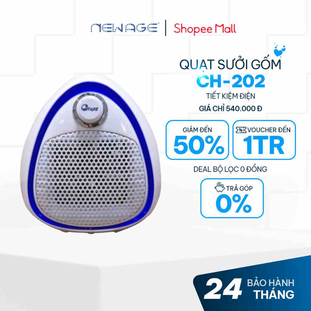 Quạt sưởi gốm mini CH-202, cân bằng đổ ẩm, tiết kiệm điện năng, Hàng chính hãng bảo hành 12 tháng