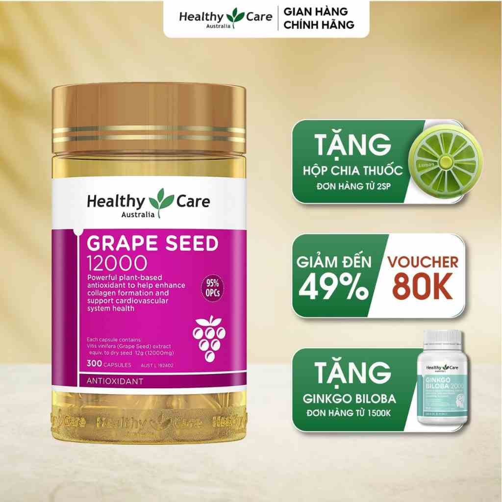 Viên uống tinh chất nho Healthy Care Grape Seed 12000mg 300 viên