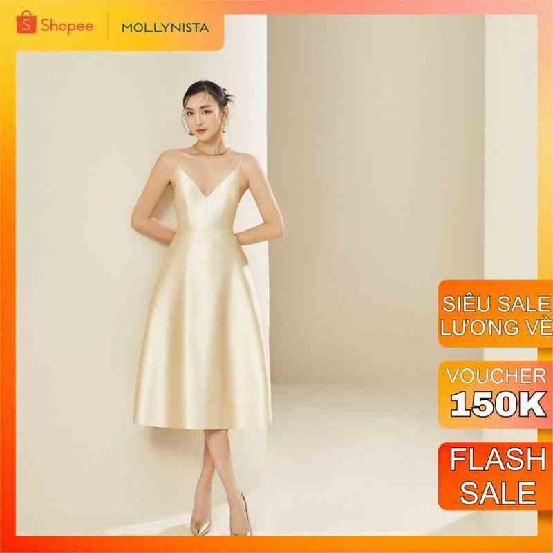 MOLLYNISTA - Đầm Marita 2 dây taffeta nhung cao cấp quyến rũ nữ tính thiết kế cao cấp tôn dáng đi chơi đi tiệc