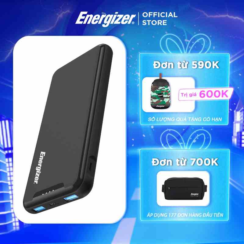 Sạc dự phòng Energizer 10000mAh UE10052PQ - 3 cổng sạc tiện lợi, tích hợp sạc nhanh 2 chiều - Hàng chính hãng