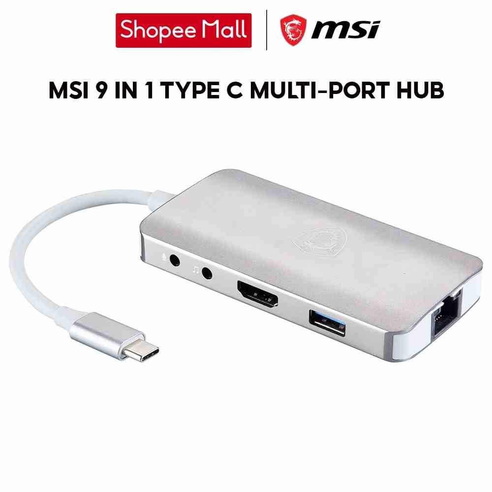 [Mã ELCL7 giảm 7% đơn 300K] Thiết bị mở rộng cổng kết nối MSI 9 in 1 Type C Multi-port Hub S53-0400210-V33 màu xám