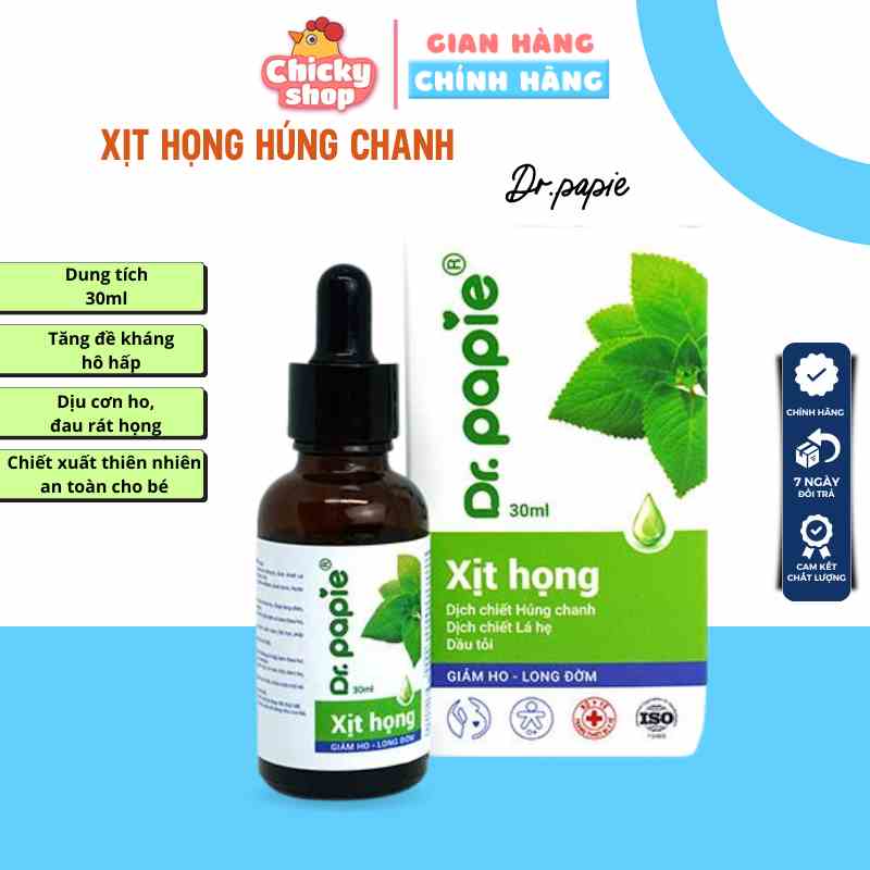 Xịt Họng Dr.Papie Dịch Chiết Húng Chanh Hỗ Trợ Giảm Ho, Tăng Sức Đề Kháng Đường Hô Hấp 30ml