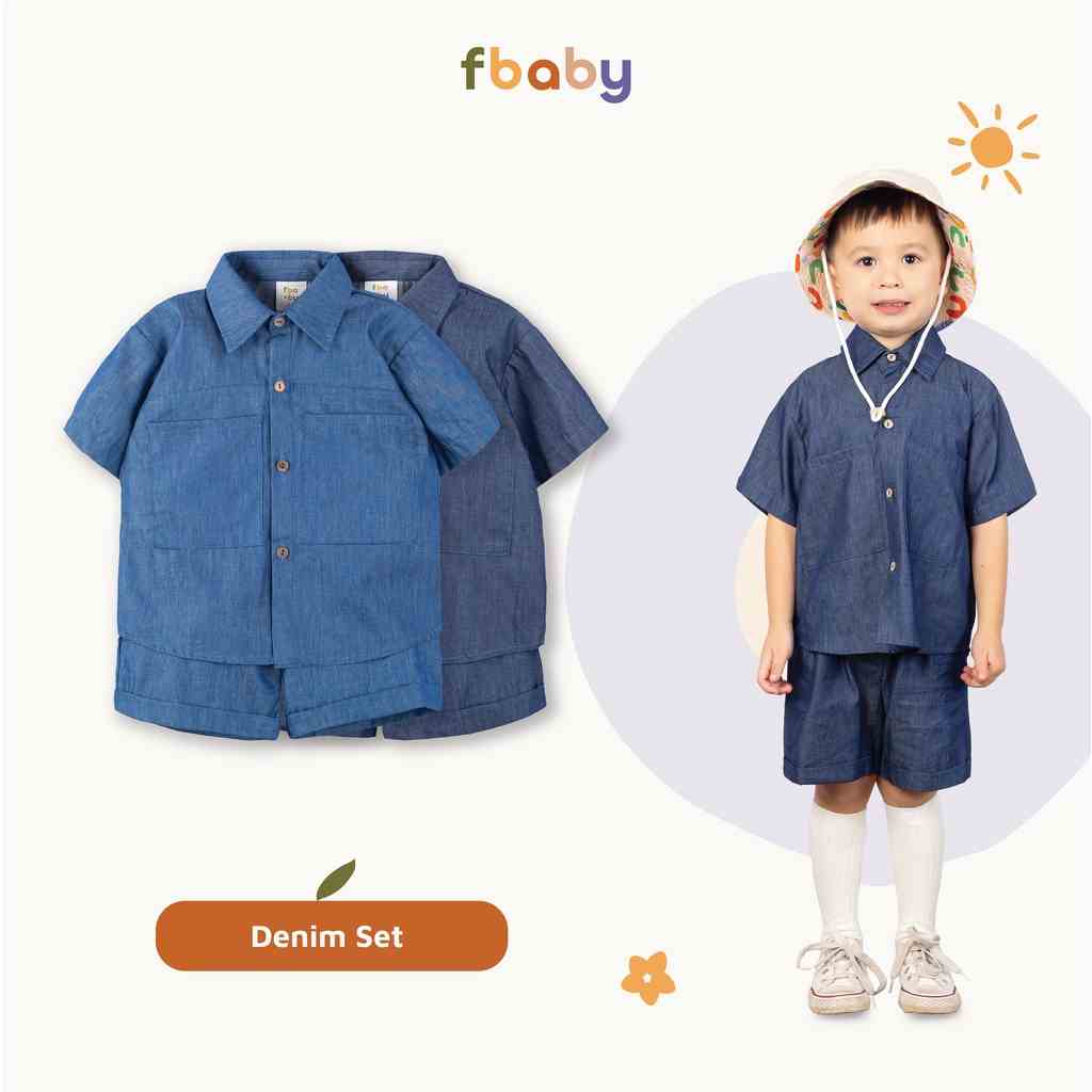 Bộ sơ mi hè denim bé trai túi hộp Fbaby - FB019