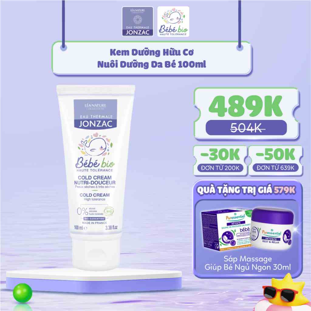 Kem Dưỡng Hữu Cơ Nuôi Dưỡng Da Bé Eau Thermale Jonzac Bébé Bio Nutri Gentle Cold Cream 100ml