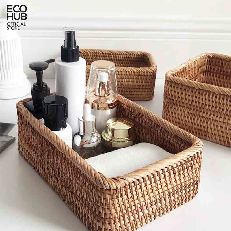 Giỏ mây đan ECOHUB bằng tay, đựng trái cây, Snack, bánh mì, mỹ phẩm (Rattan basket, fruit, Snack, bread, cosmetics)