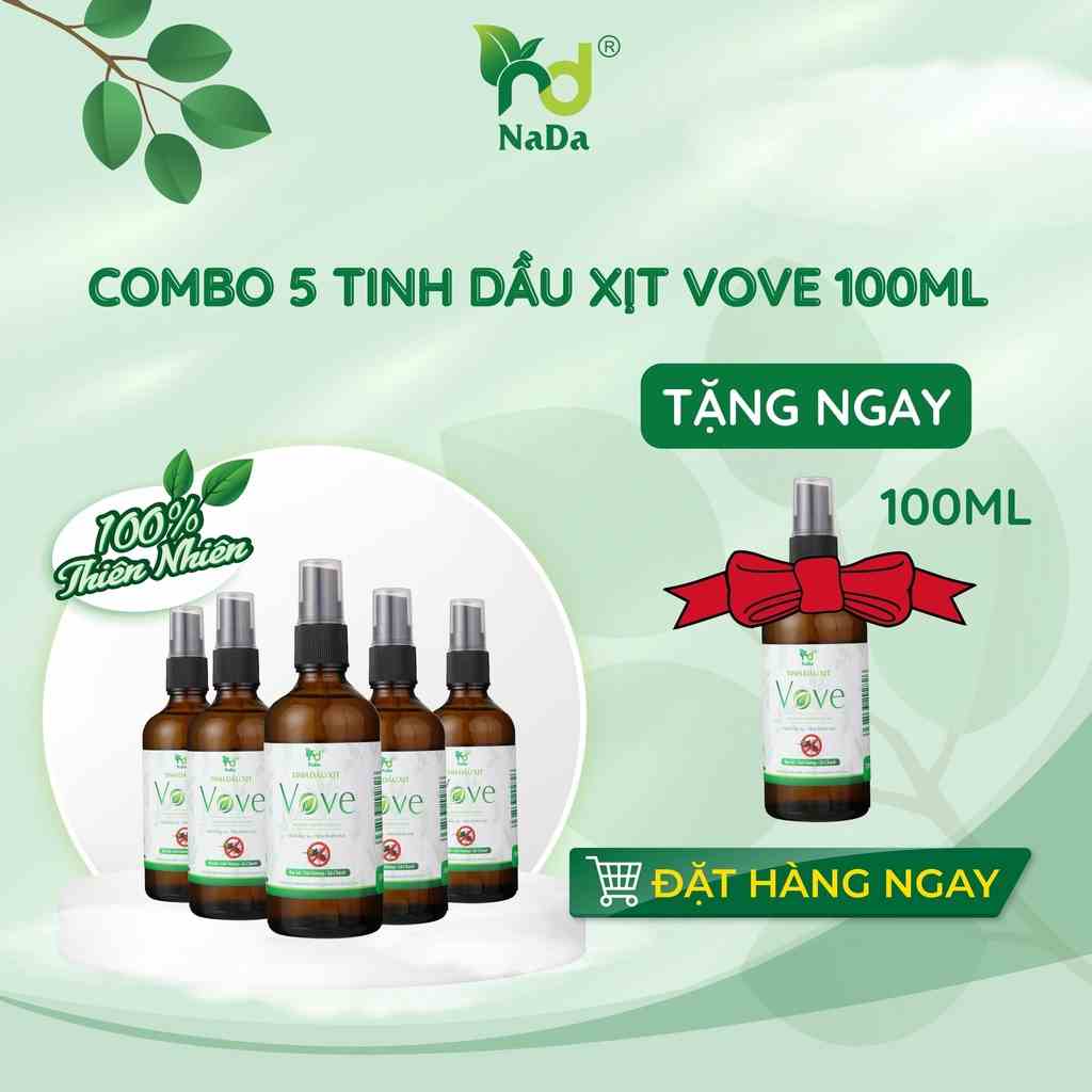 Combo chống muỗi NADA OILS 5 chai xịt chống muỗi Vove 100ml tặng 1 chai cùng loại, tinh dầu xịt thơm chống côn trùng