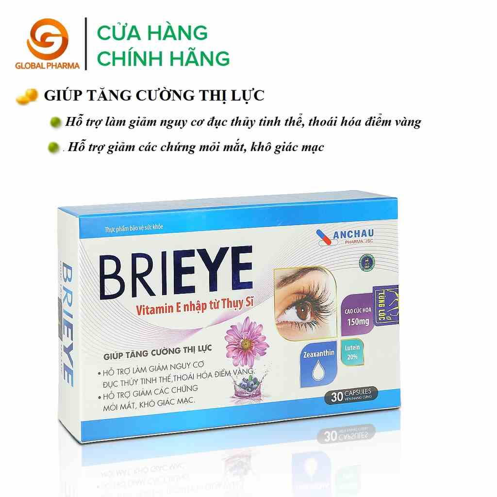 Viên uống Brieye An Châu giảm nguy cơ đục tinh thủy hỗ trợ thị lực cho mắt vitamin e hộp 3 vỉ 30 viên - Global Pharma