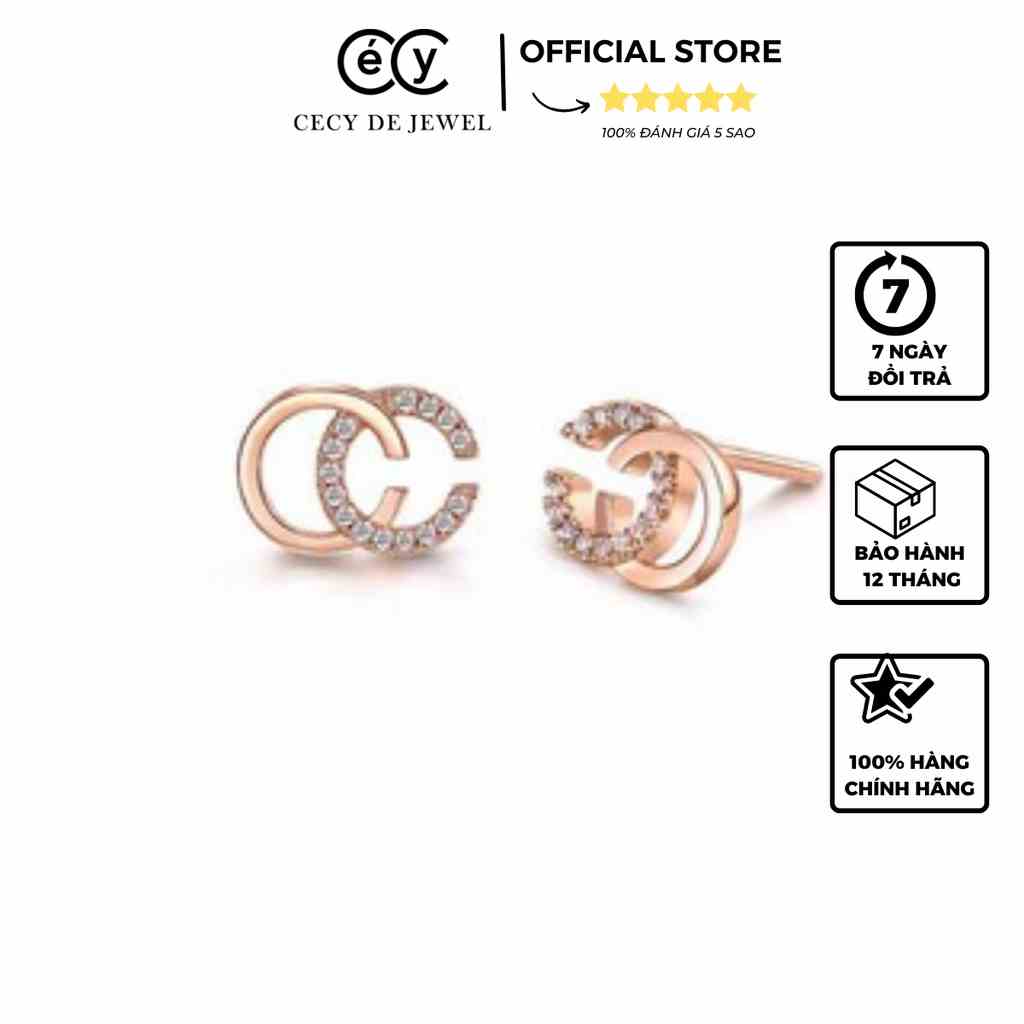 Khuyên tai / Bông tai SWAROVSKI CHICC bạc ý 925 phủ vàng 18k CECY- BẢO HÀNH 12 THÁNG