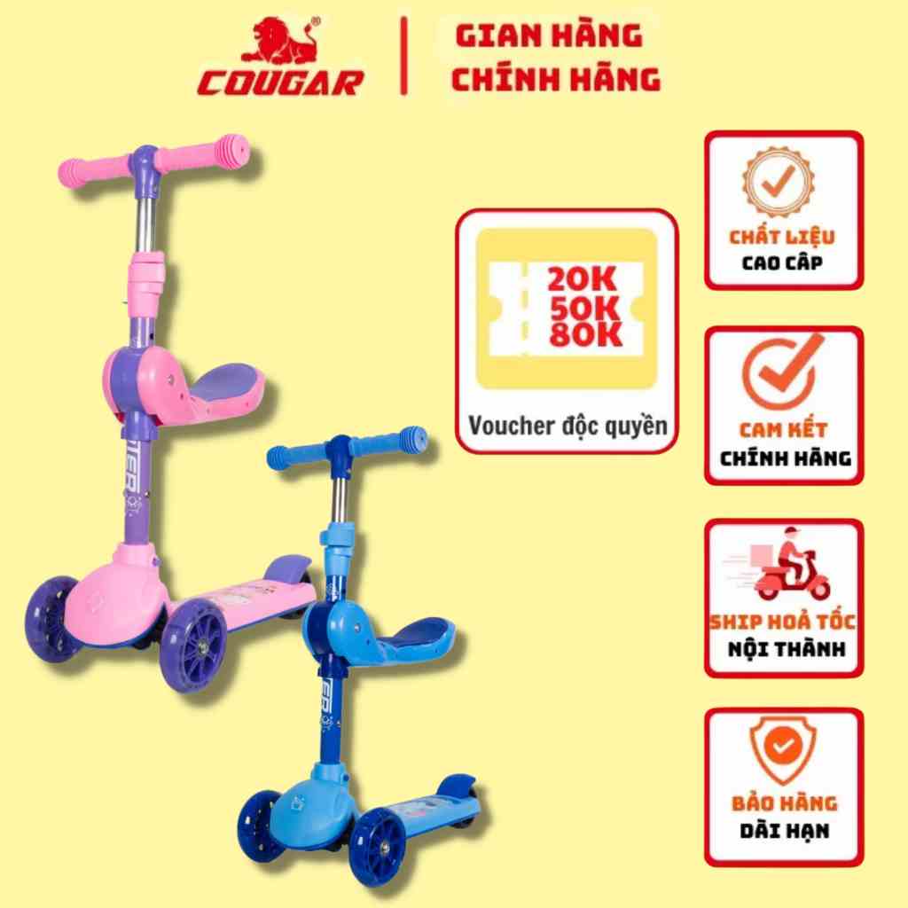 [Mã BMLTB35 giảm đến 35K đơn 99K] Xe Scooter Trẻ Em Cougar-902 Đa Chức Năng, Có 3 Bánh Kèm Ghế Phụ, Bánh đèn phát sáng