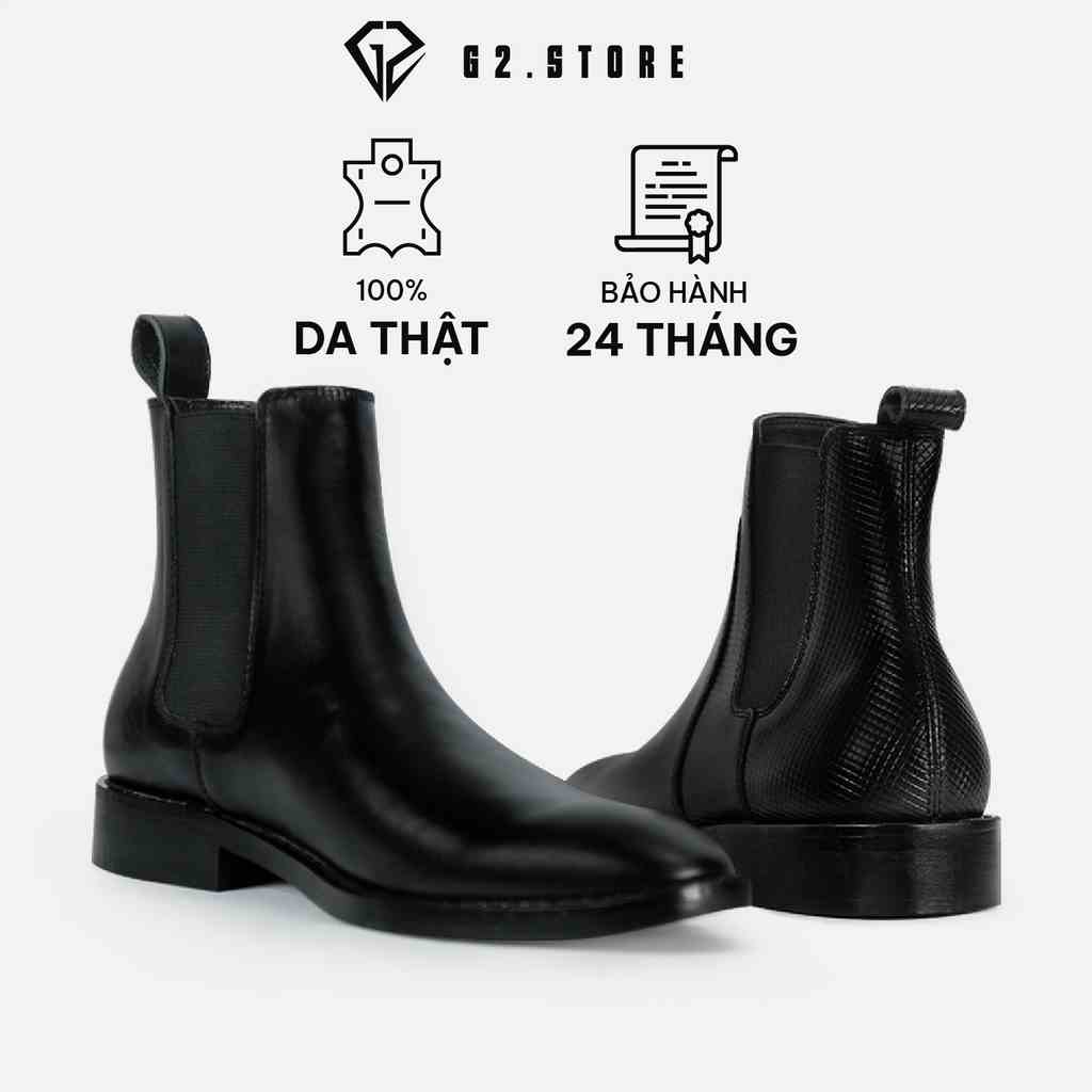 Chelsea boot G2 kiểu giày tây nam công sở trẻ trung cổ cao làm từ da bò nappa cao cấp đế độn bằng gỗ tăng chiều cao