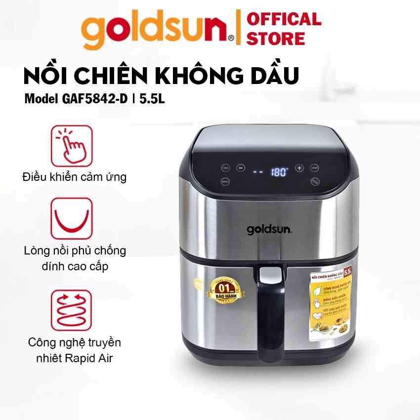 Nồi chiên không dầu goldsun GAF5842-D 1700W dung tích 5.5L lòng nồi phủ chống dính