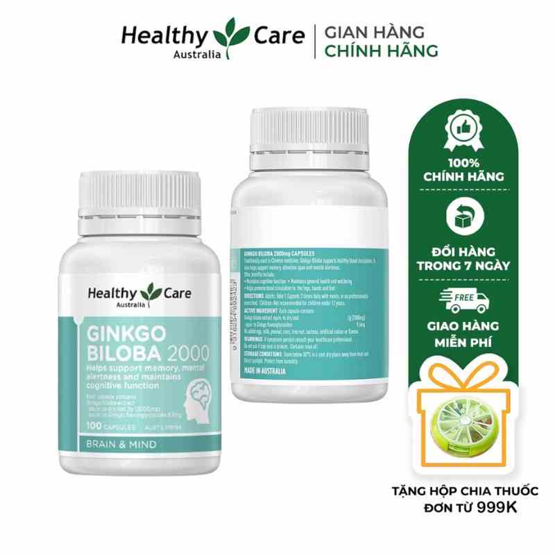 Combo 2 hộp Viên uống Healthy Care Ginkgo Biloba 100 viên Bổ não, Tăng Tuần Hoàn Máu