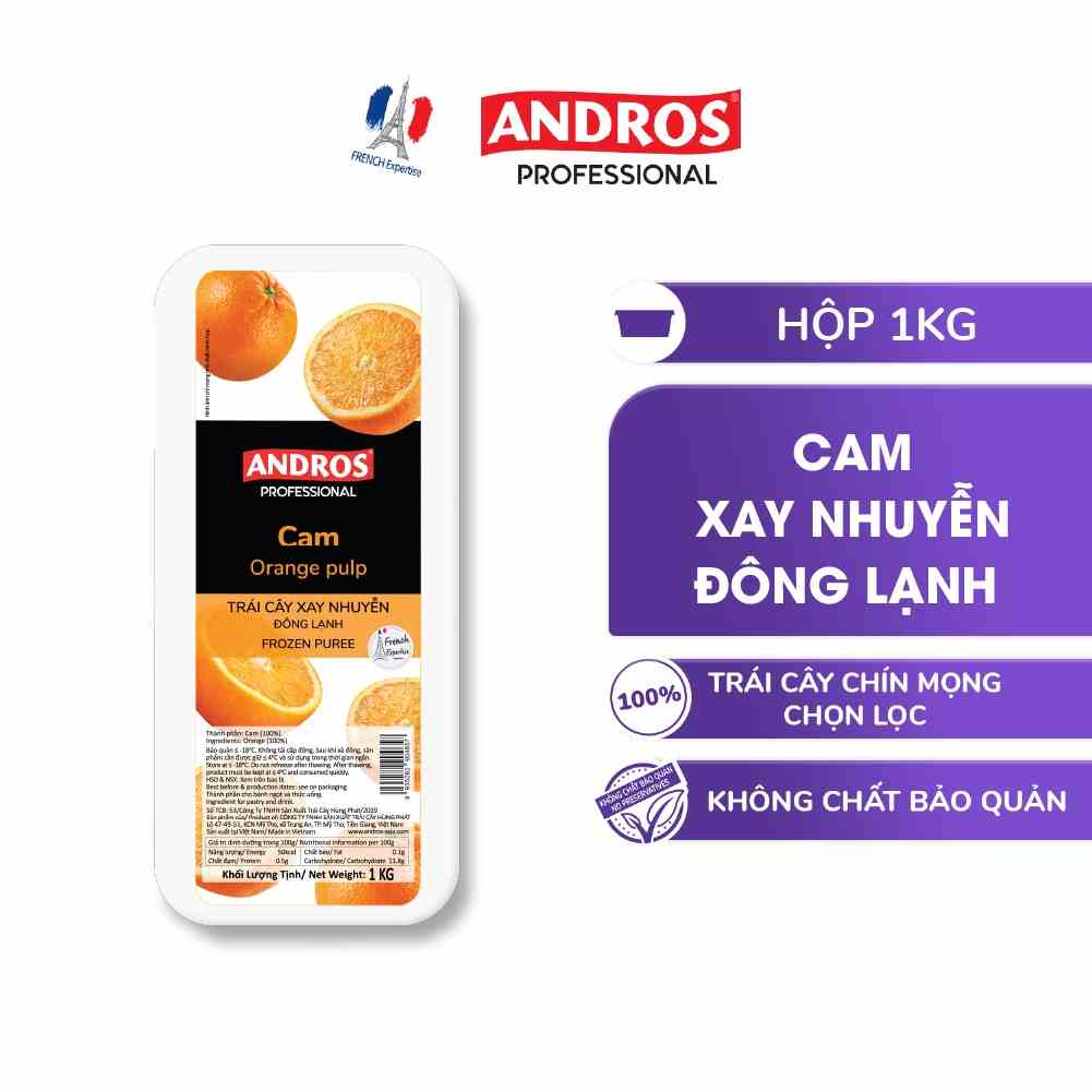 Cam Xay Nhuyễn Đông Lạnh - Không chất bảo quản - ANDROS Frozen Puree - 1 KG - [Chỉ giao HCM]