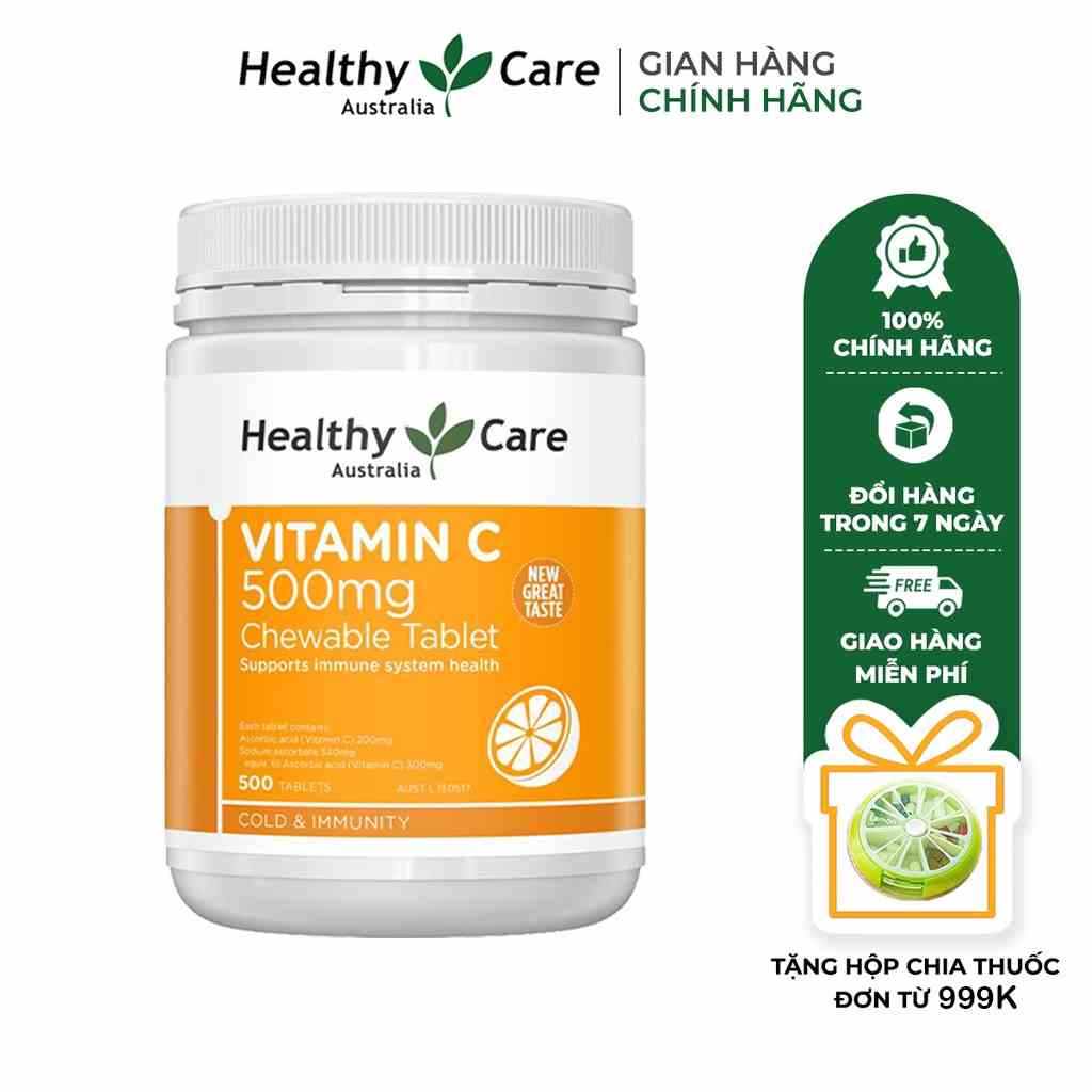 Viên nhai Healthy Care Vitamin C - Hấp thu dưỡng chất giúp tăng cường đề kháng, làm đẹp da, sáng da (500 viên)