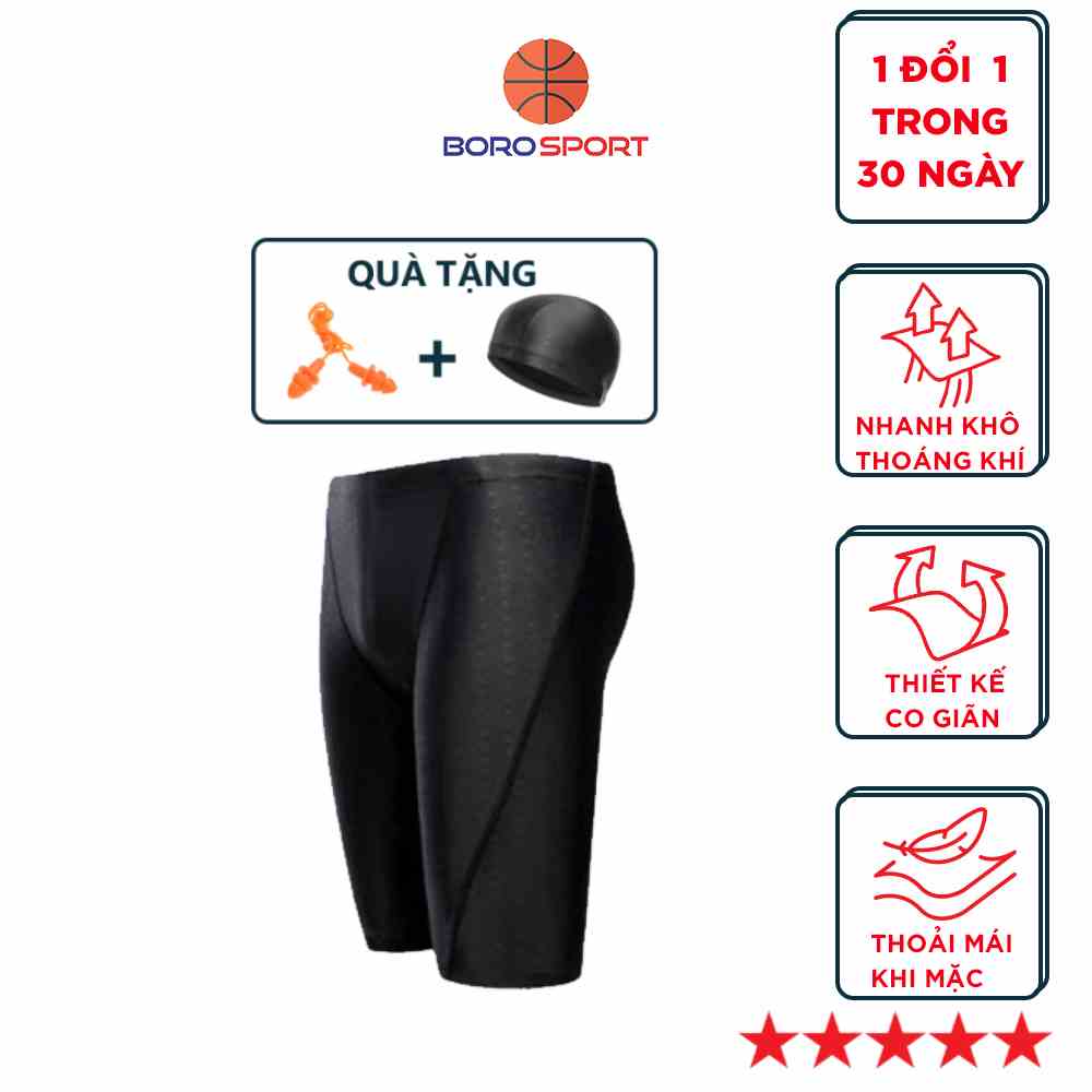 Quần bơi thiết kế lửng ( tặng nón bơi + bịt tai ) vảy cá mập Cleacco thiết kế nhanh khô , co giãn tốt BORO SPORT