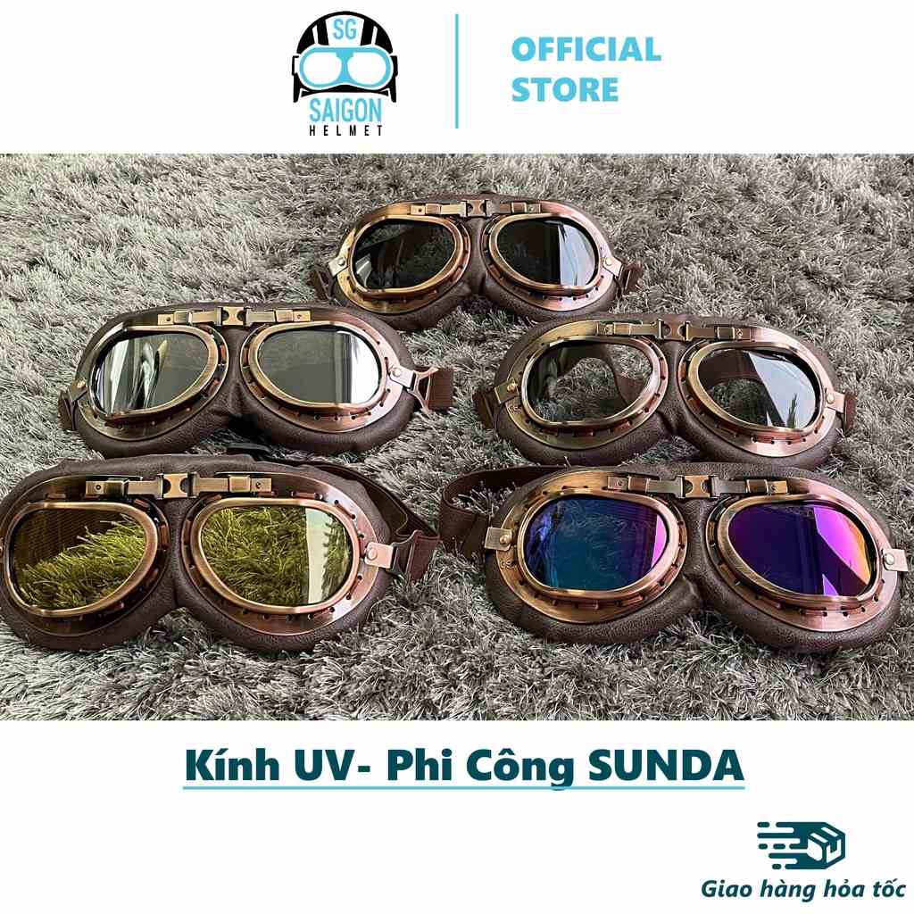 Kính Phi Công - UV400 SUNDA gắn mũ bảo hiểm nửa đầu - mũ 3/4