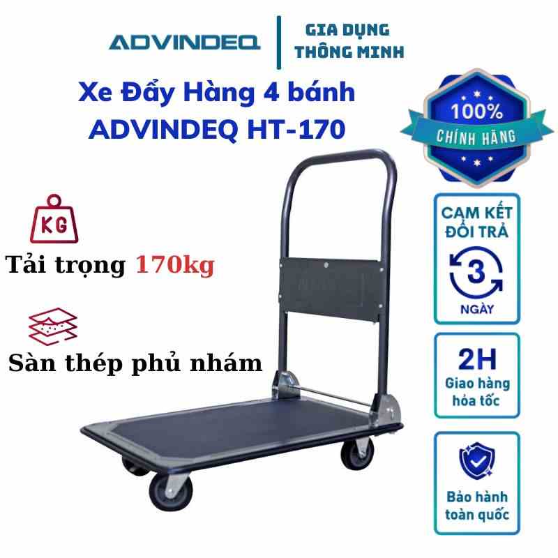 Xe đẩy hàng 4 bánh sàn thép phủ nhám ADVINDEQ HT-170 xe đẩy tay gấp gọn tải trong lên tới 170kg bảo hành 12 tháng