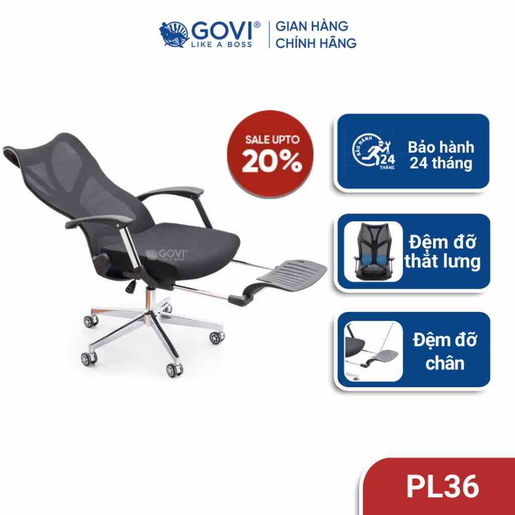 Ghế công thái học Ergonomic GOVI PL36 - Thiết kế gác chân, ngả cố định nhiều vị trí