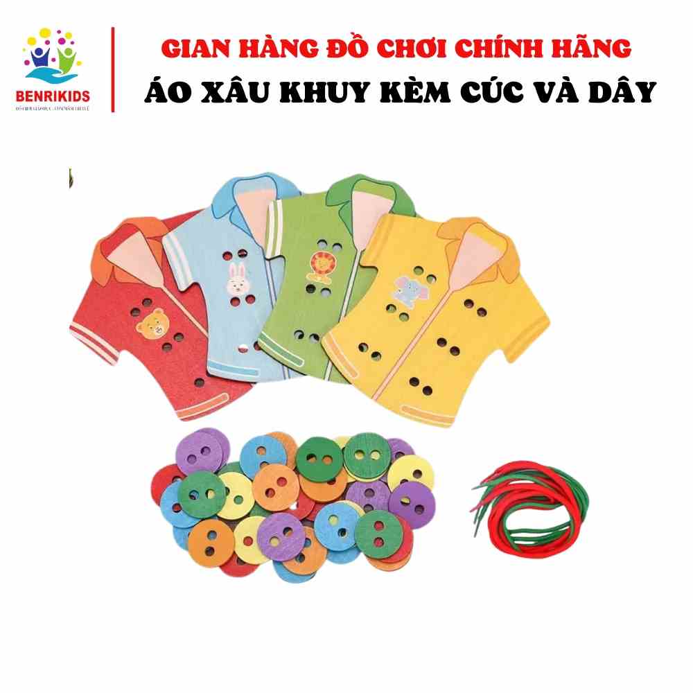 [Mã BMLTB200 giảm đến 100K đơn 499K] Áo Xâu Khuy Kèm Dây Xâu Và Cúc Bằng Gỗ Benrikids Đồ Chơi Rèn Luyện Đôi Tay Khéo Léo