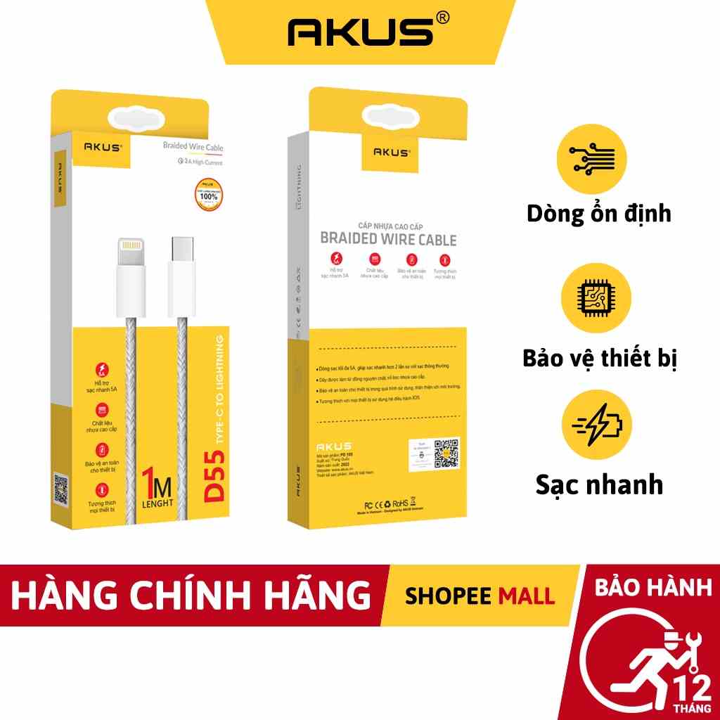 Dây cáp sạc nhanh AKUS - d55 - Hàng chính hãng