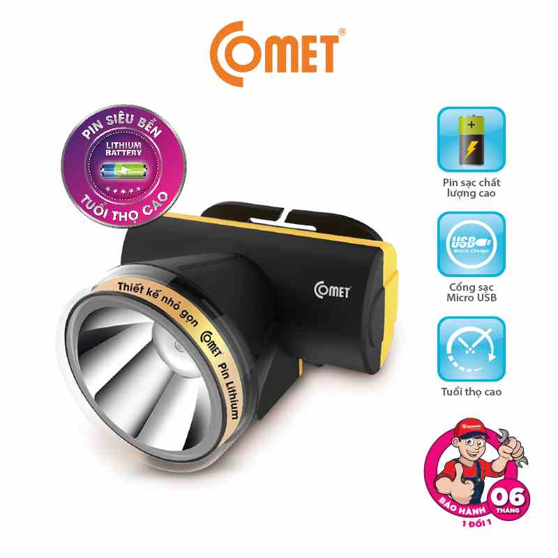 Đèn Pin Sạc Led Đội Đầu Comet CRT1613 2W siêu sáng, ánh sáng TRẮNG