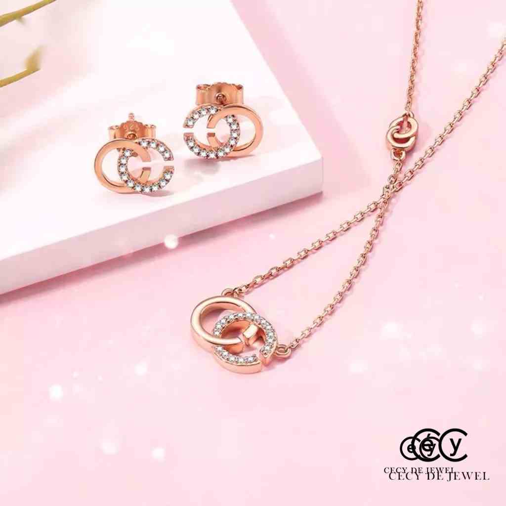 [Mã BMLTB200 giảm đến 100K đơn 499K] Bộ trang sức Cecy SWAROVSKI phủ vàng 18k ( Khuyên tai ,vòng cổ )