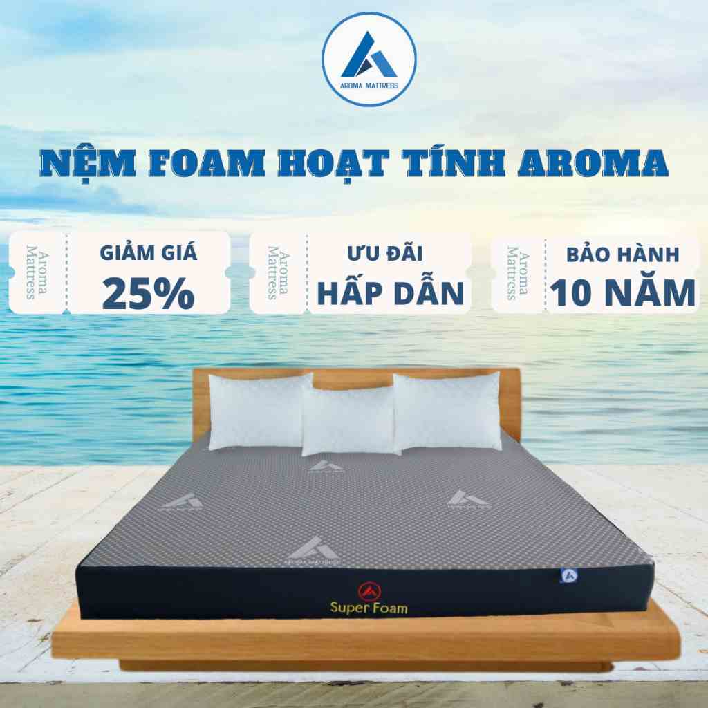 Nệm Foam Hoạt Tính Aroma, Hỗ Trợ Nâng Đỡ Xương Khớp, Chính Hãng, Bảo Hành 10 năm