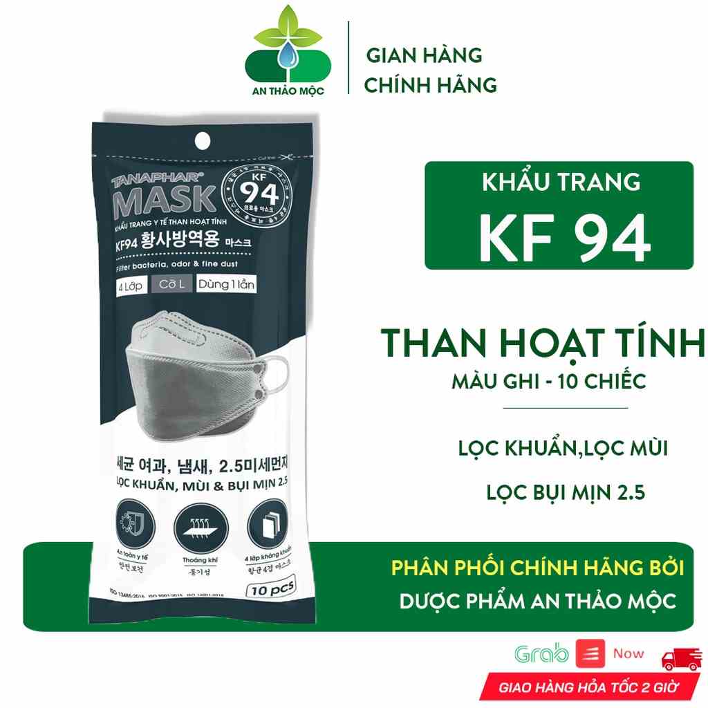 [Mã BMLTB35 giảm đến 35K đơn 99K] Khẩu Trang Y Tế Than Hoạt Tính KF94 Mask Tanaphar 4 Lớp.Lọc Khuẩn Mùi Bụi Mịn 2.5