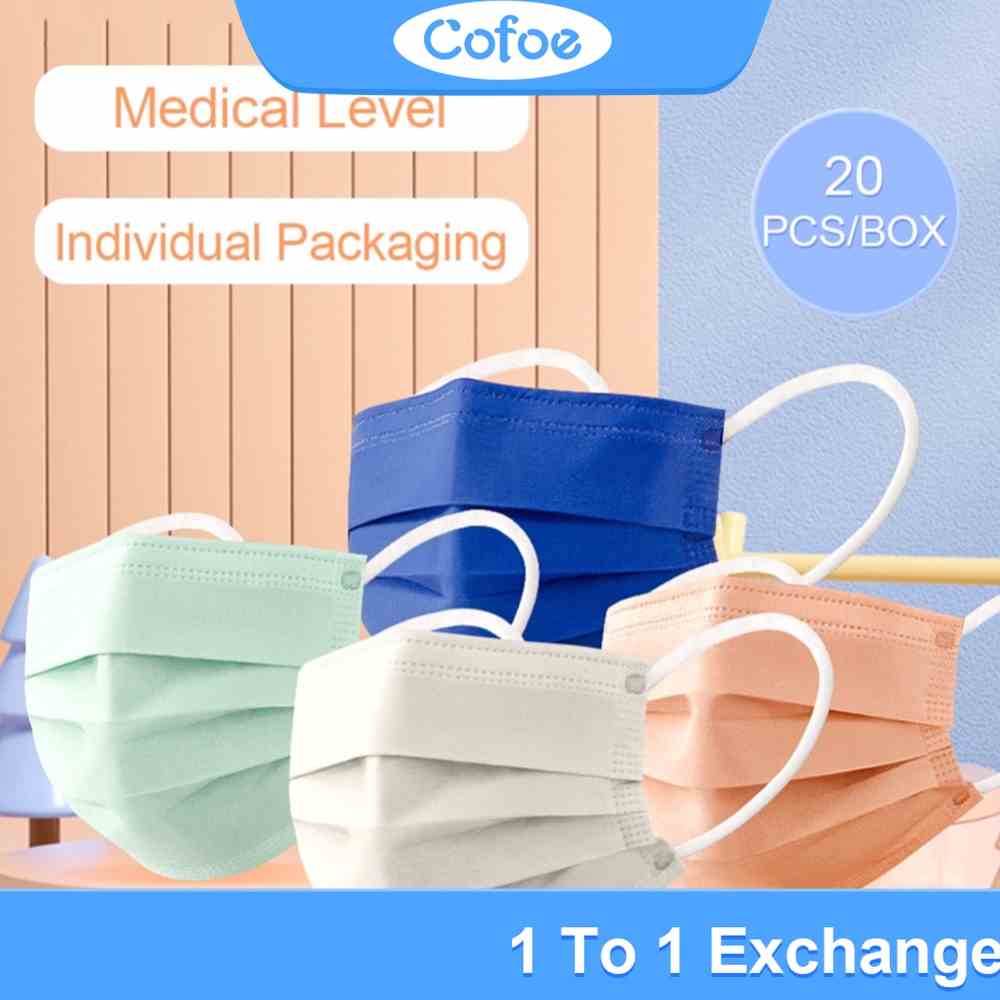 Hộp 20 Khẩu Trang Cofoe 3 Lớp Màu Xanh Dương Thời Trang Bảo Vệ Cho Người Lớn