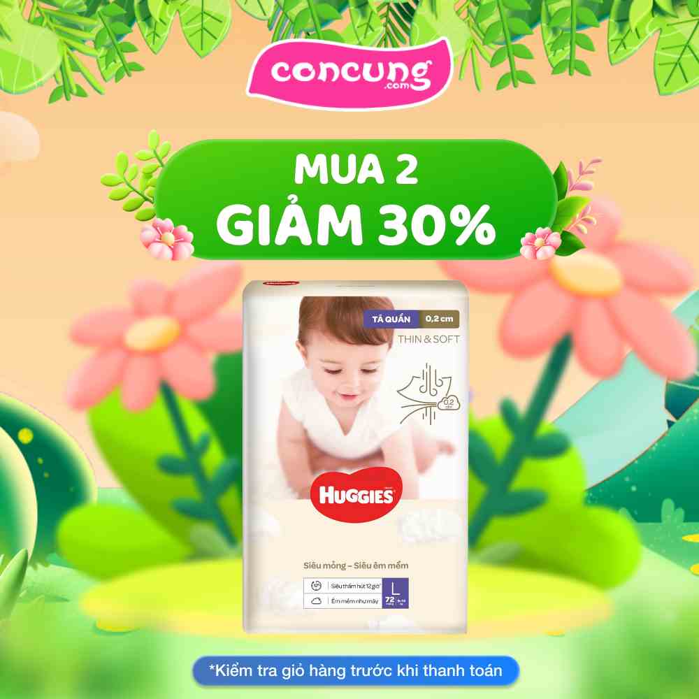 Bỉm tã quần Huggies Thin & Soft size L 9-14kg 72 miếng