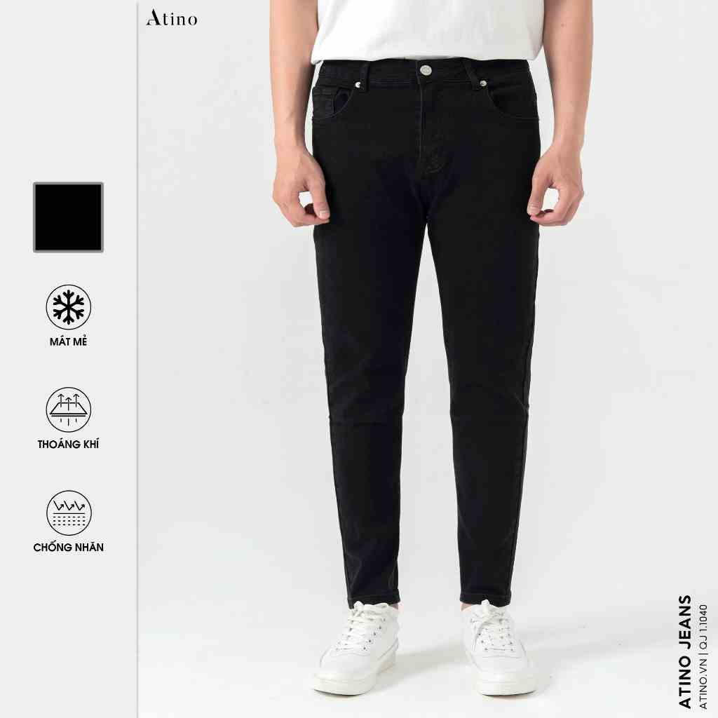 Quần Jean Nam Đen Trơn ATINO Chất Liệu Jean Pha Spandex Form Regular-Fit QJ1.1040