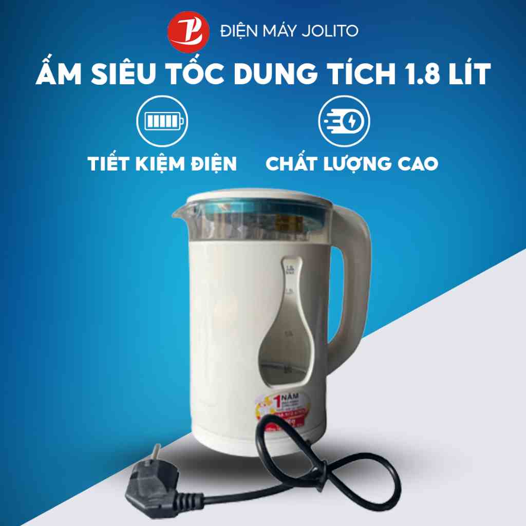 Ấm đun nước siêu tốc thủy tinh cao cấp JOLITO hai màu (trắng/ đen) cách nhiệt thông minh dung tích lớn - Hàng chính hãng