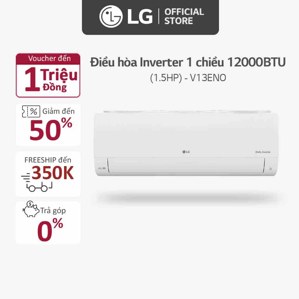 [Mã ELBAU5 giảm 5% đơn 300K] Máy Lạnh LG Inverter 1 chiều 12000BTU (1.5HP) V13ENO - Model 2023 - Miễn Phí Lắp Đặt