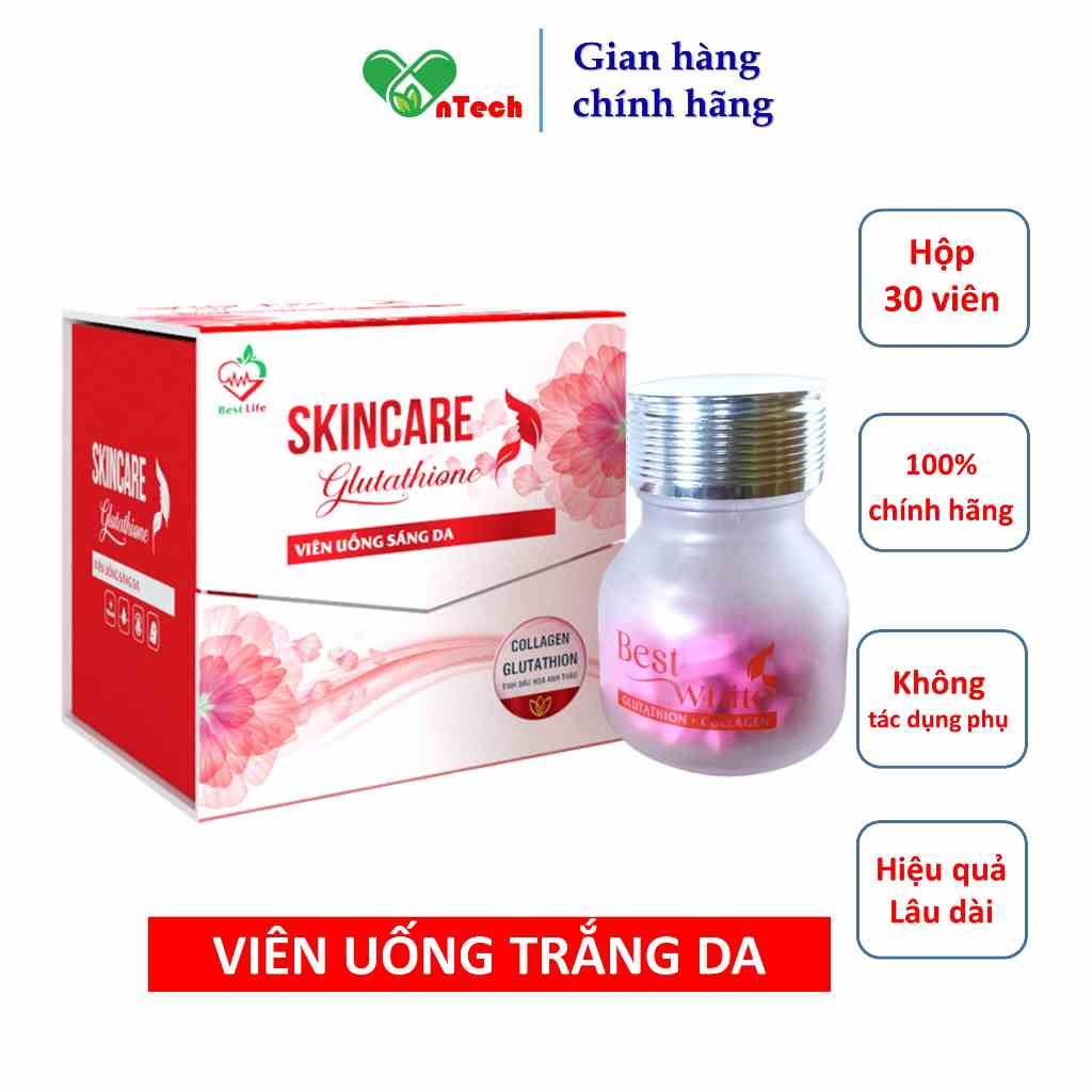 Viên uống trắng da Best Life SkinCare Glutathione ngăn ngừa lão hoá làm trắng da mờ nám tàn nhang hộp 30 viên