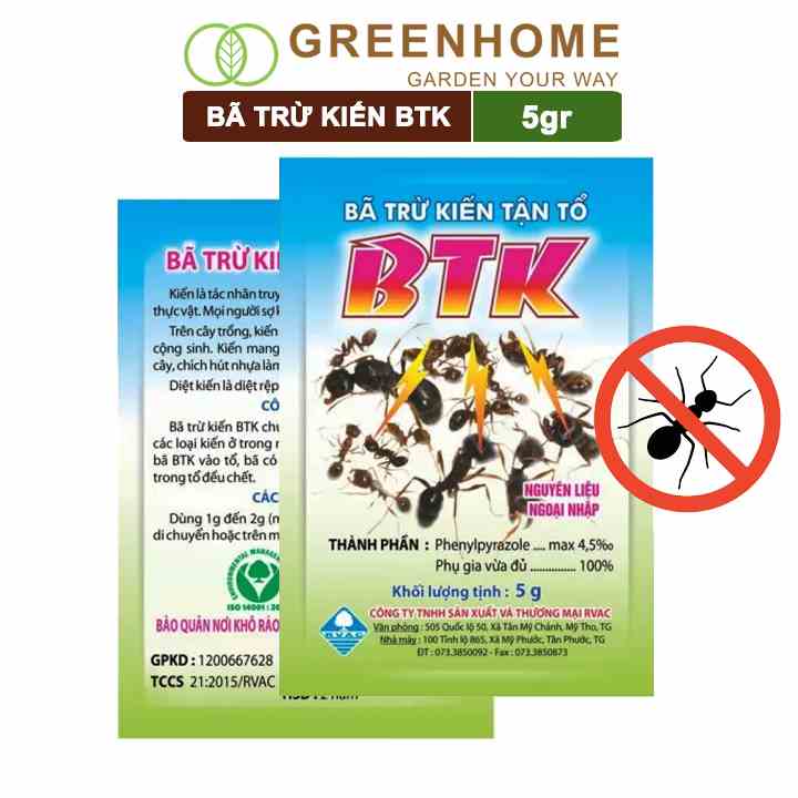 Thuốc diện kiến tận ổ Greenhome btk, gói 5gr, hiệu quả cao, dễ sử dụng, tác dụng lâu dài