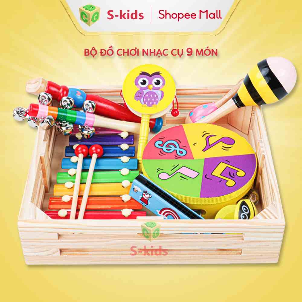 Đồ chơi âm nhạc cho bé S-kids, Bộ nhạc cụ nhiều chi tiết bằng gỗ cho trẻ sơ sinh