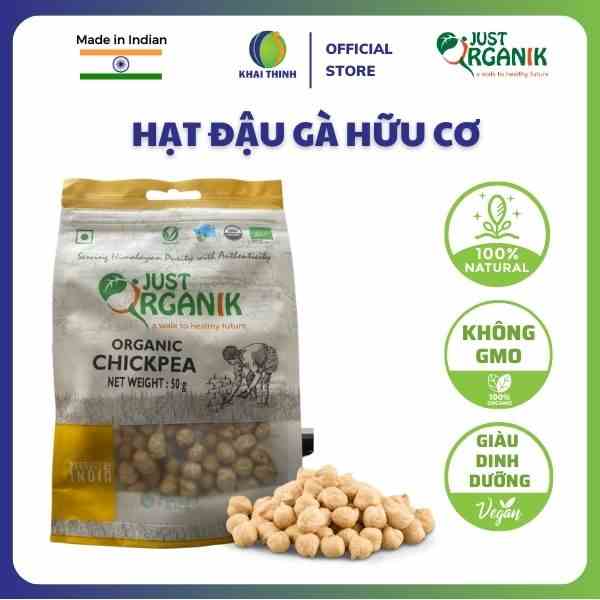 Hạt Đậu Gà Khô Trắng Hữu Cơ Just Organik Organic Chickpea Nhập Khẩu Ấn Độ Ăn Dặm Cho Bé 50g