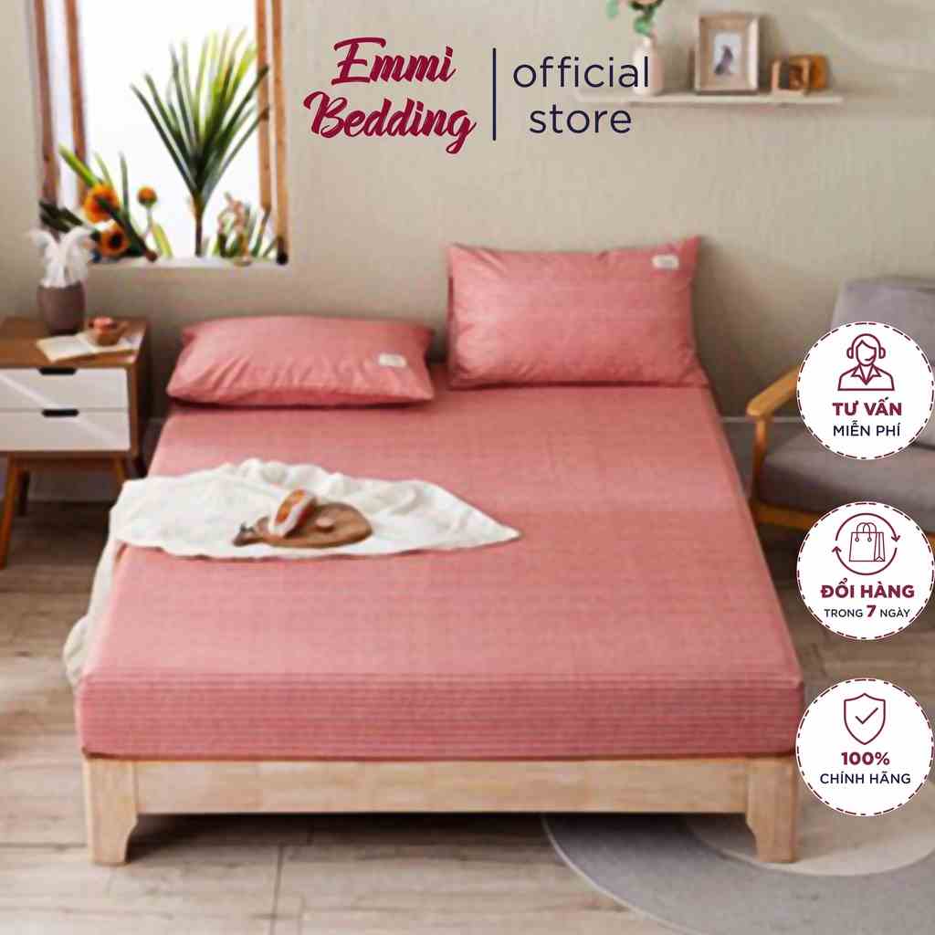 Bộ Ga Giường, Ga gối chất liệu cotton tici Emmibedding, các mẫu kẻ hiện đại đủ size 1m2, 1m4, 1m5, 1m6, 1m8, 2m2