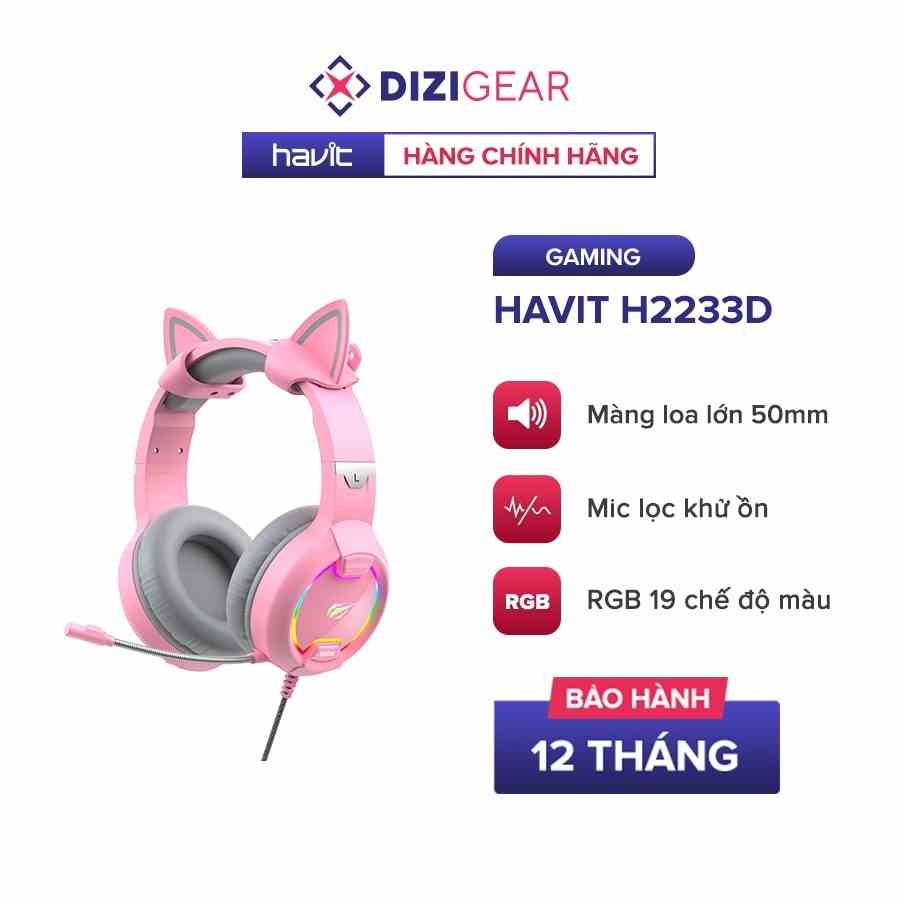 [Mã giảm 10% đơn 99K] Tai Nghe Mèo HAVIT H2233D, Driver 50mm, Đèn LED RGB, Mic Khử Ồn - Chính Hãng BH 12 Tháng Dizigear