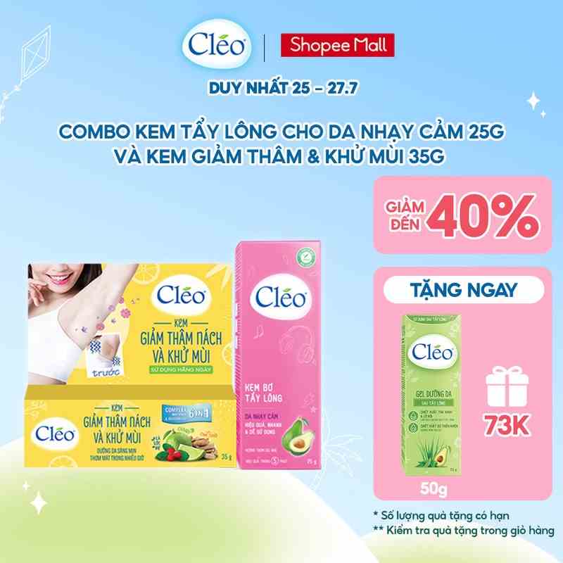 Bộ Tẩy lông nách cơ bản Cleo gồm kem tẩy lông nách cho da nhạy cảm 25g và kem giảm thâm nách khử mùi 35g