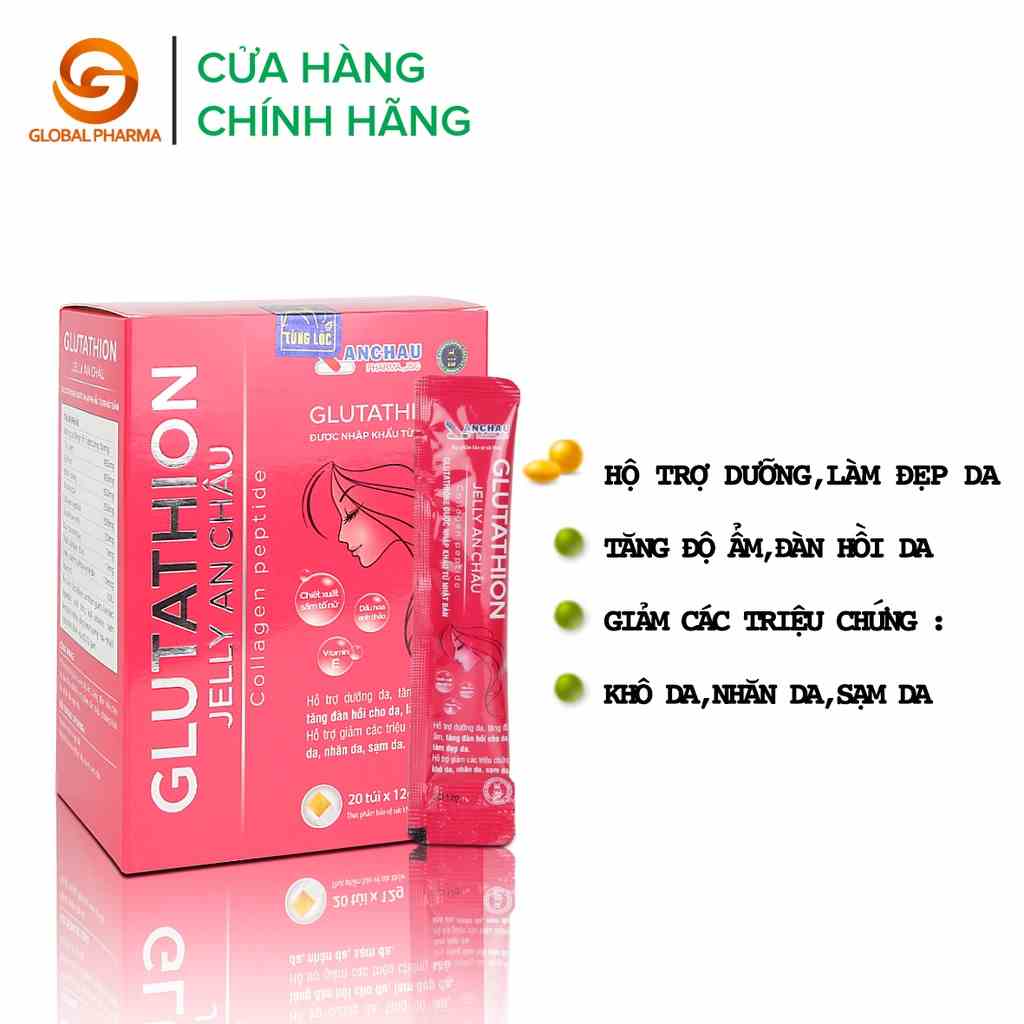 THẠCH COLLAGEN GLUTATHION JELLY AN CHÂU - Hỗ trợ dưỡng da, tăng độ ẩm, tăng đàn hồi cho da, làm đẹp da - Hộp 20 túi